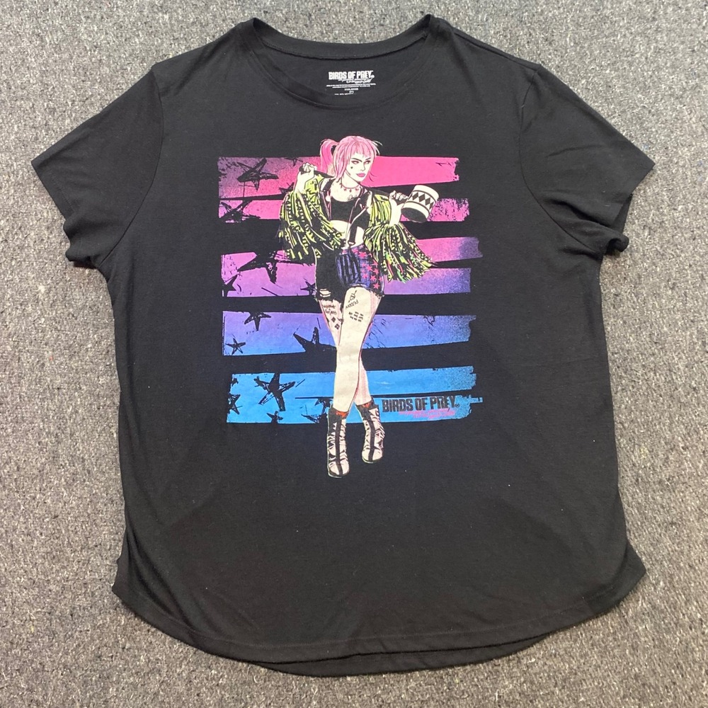 Birds of Prey Harley Quinn TShirt Sz XXXL Womens Black Graphic Neon Mallet DC